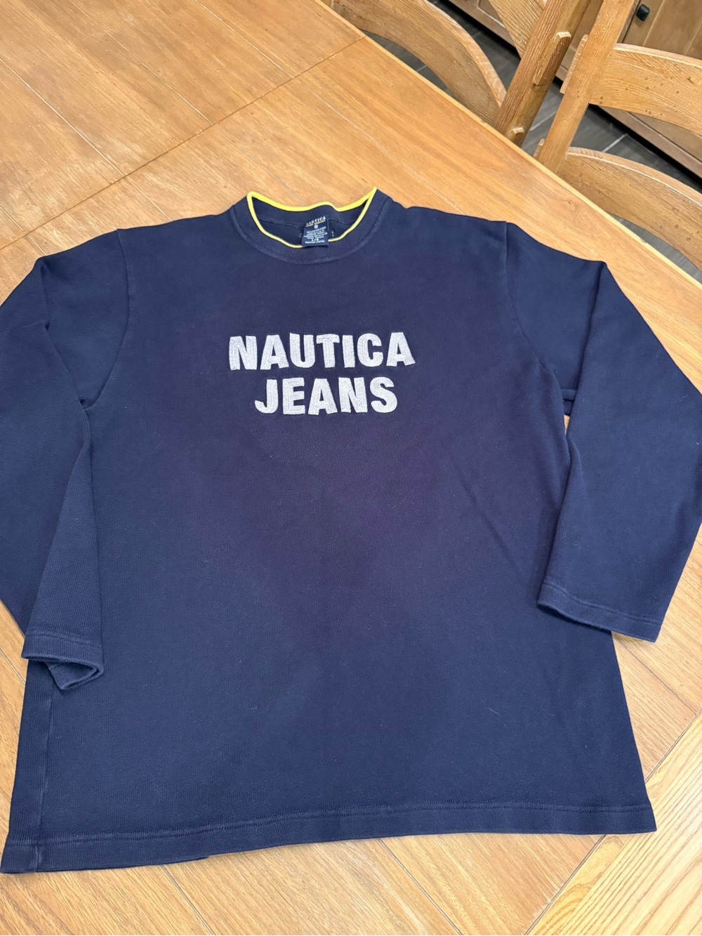 Men’s Nautica Navy Crewneck Sweatshirt with White Logo and Lime Trim Sz Large